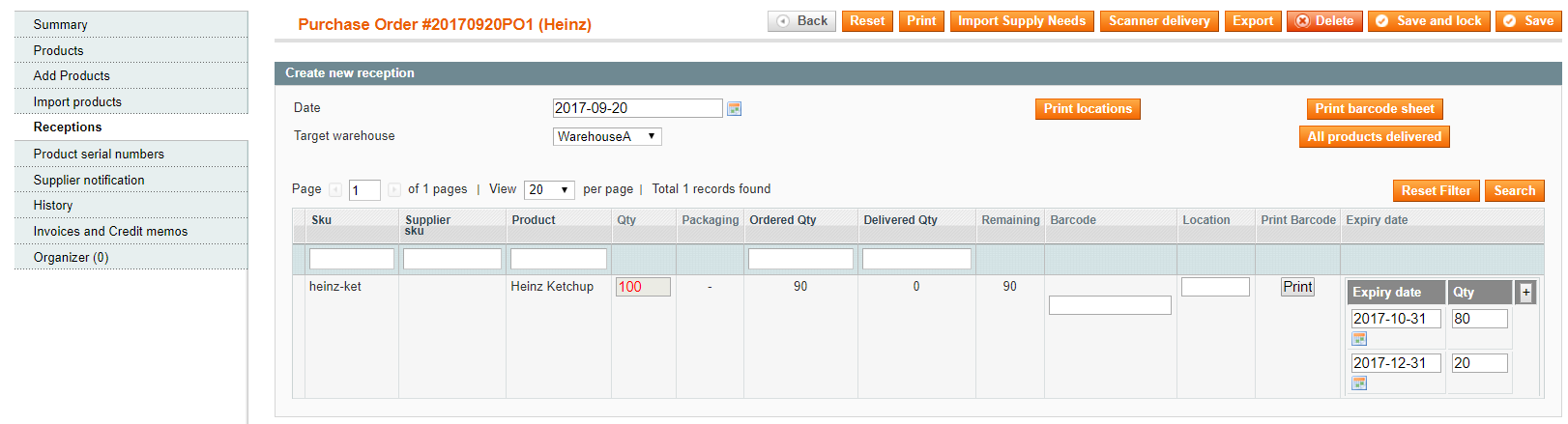 shelf life magento PO