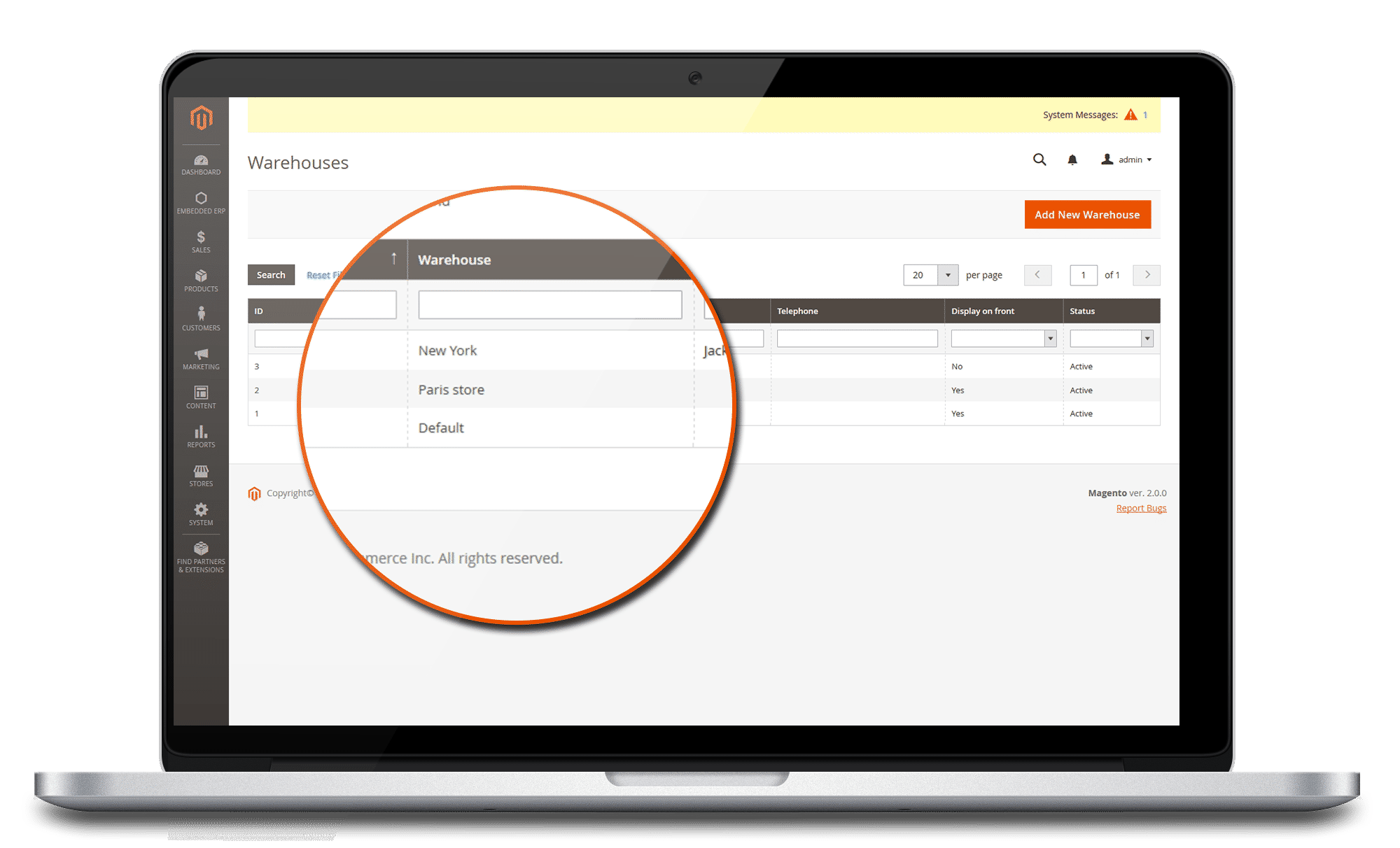 ERP magento 2 warehouses