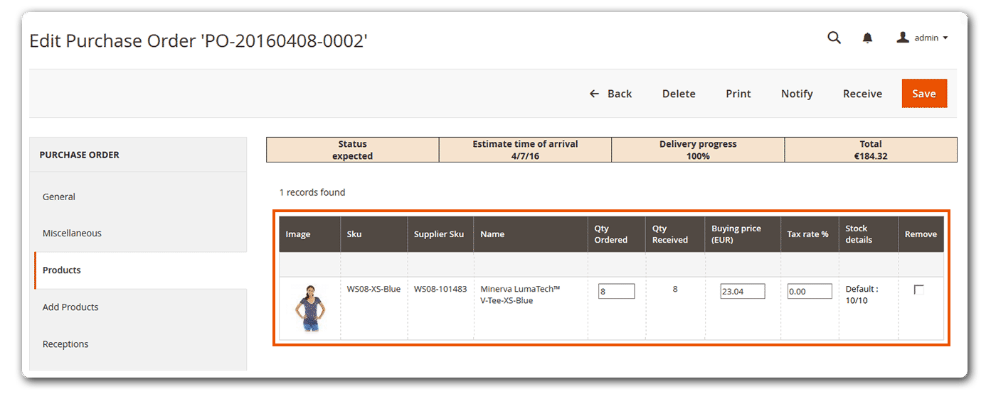 ERP magento 2 supplier order