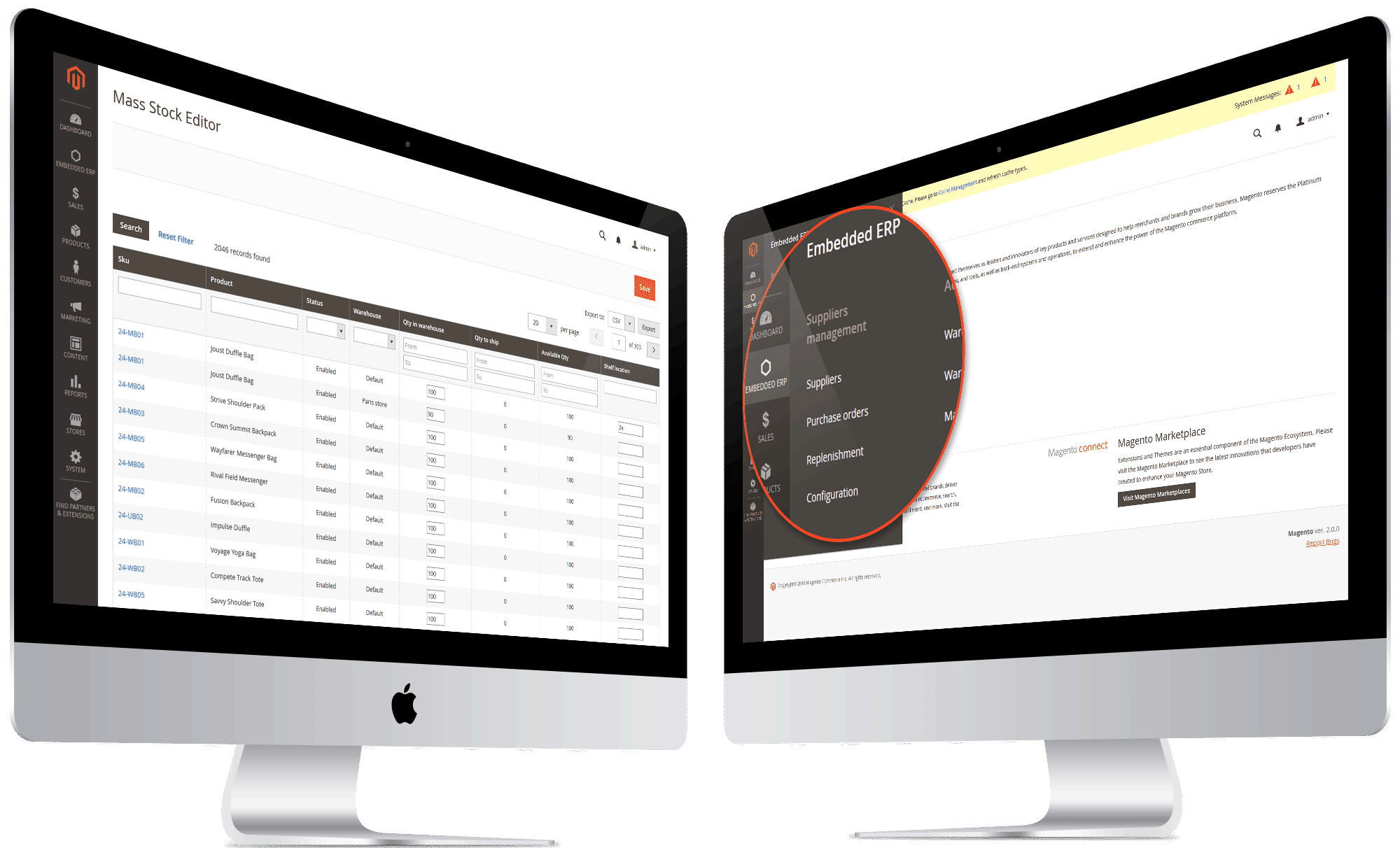 ERP magento 2 stock level