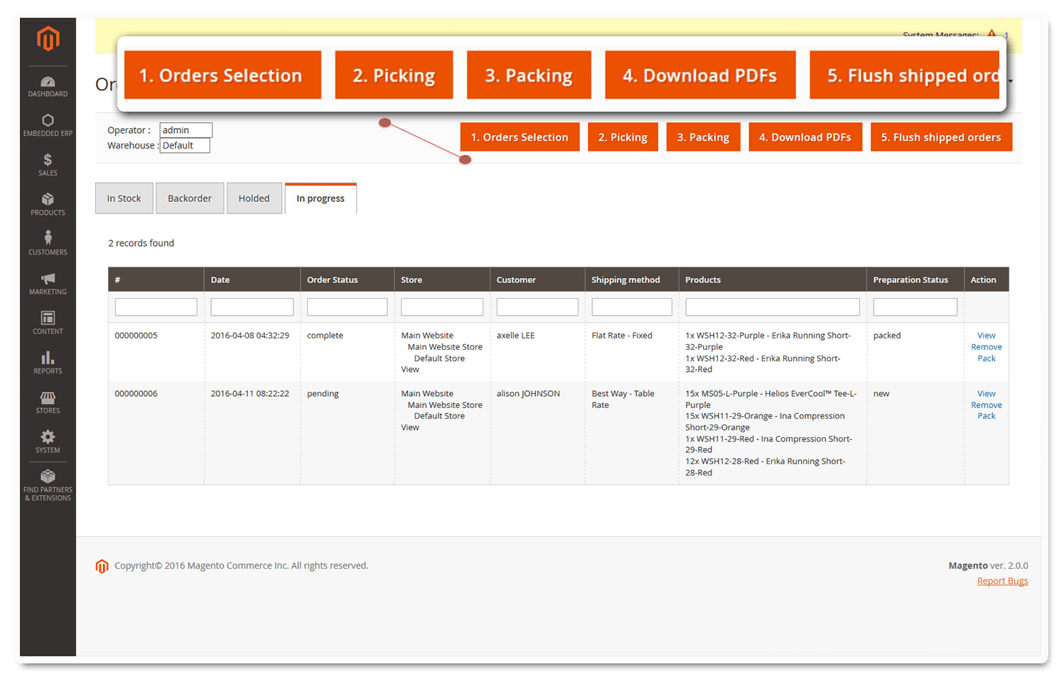 ERP magento 2 order preparation