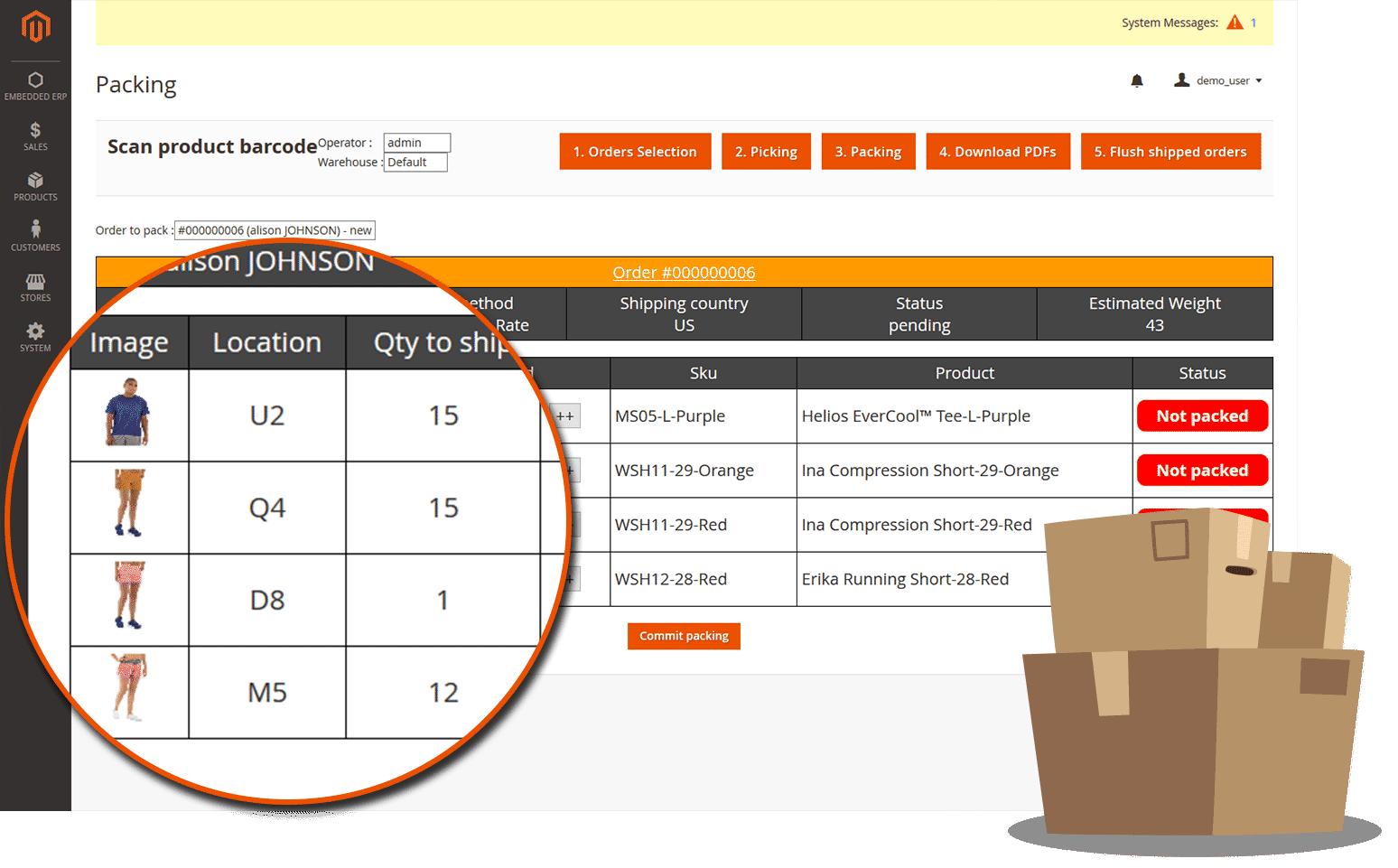 ERP magento 2 packing